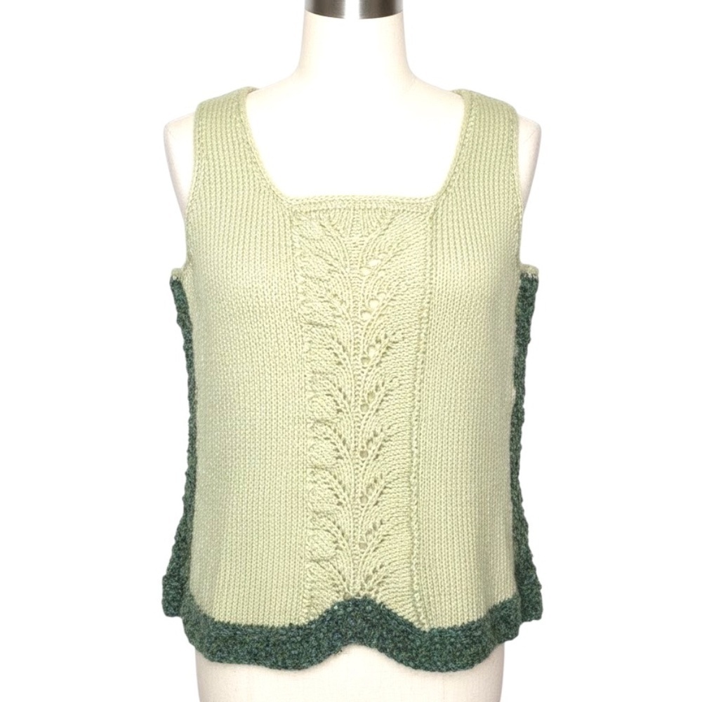 Handmade Knit Tank Top – Sage Green Mixed Yarn – Sleeveless Boho Style